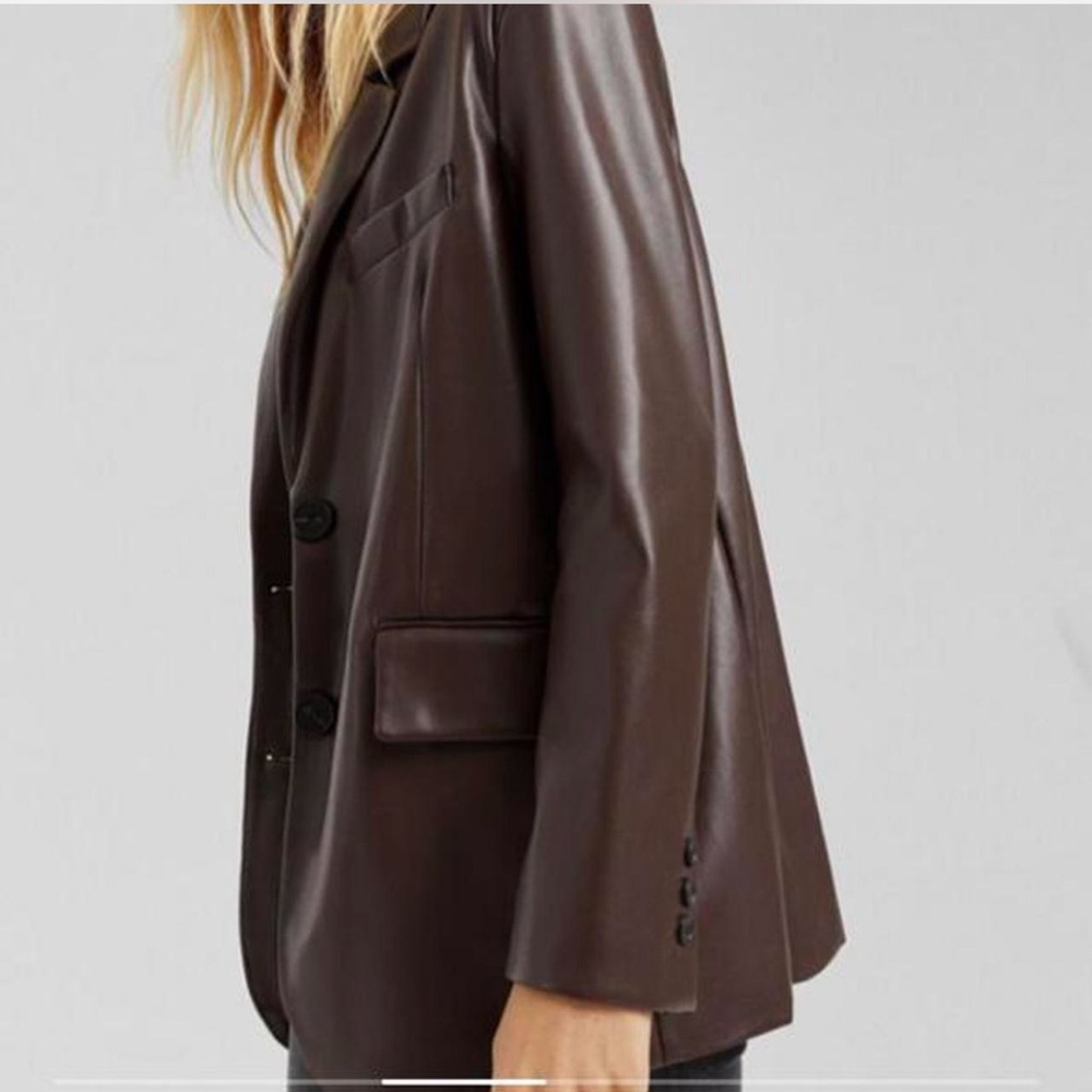 BERSHKA BROWN LEATHER BLAZER.